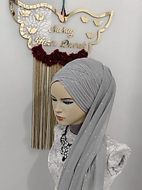 Simli sevda açık gri duvaklı model