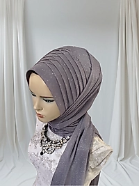 Simli Koyu gri tek tek hazır türban