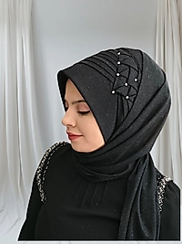 Simli siyah Zehra model hazır türban