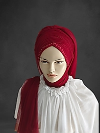 Bordo duvaklı Sahra model hazır türban