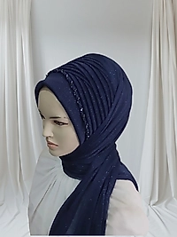 Açık lacivert 1 sıra işlemeli şal