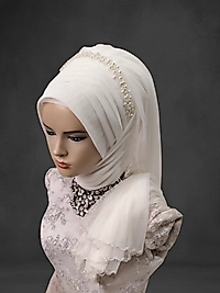 Duvağı ful işlemeli inci kristal aksesuarlı gelin basi