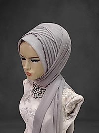 Nadide model simli açık gri işlemeli