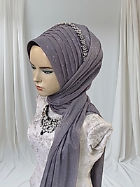 Aksesuar dahil koyu gri tek tek hazır türban